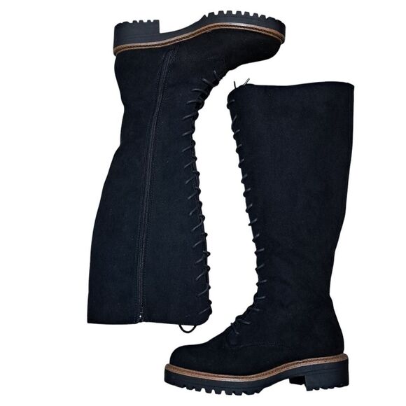 Asos Design Courtney Chunky Lace Up Whimsygoth Knee High Boots Size 7W Black - Picture 1 of 17